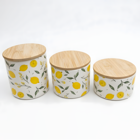 Lemon Pattern Porcelain Jar Set - 3 Pcs